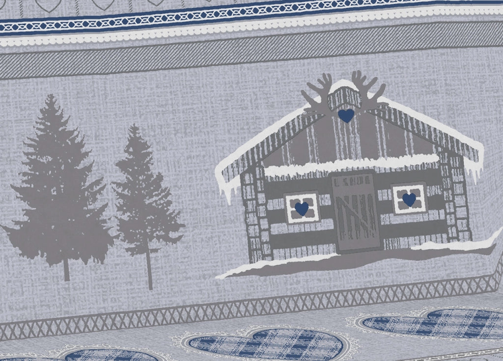 Telo Arredo Multiuso Linea Pensieri Delicati In Cotone Disegno Chalet - Matrimoniale - Blu