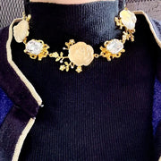 Collana vintage francese con rosa e diamanti, regalo di Natale o compleanno.