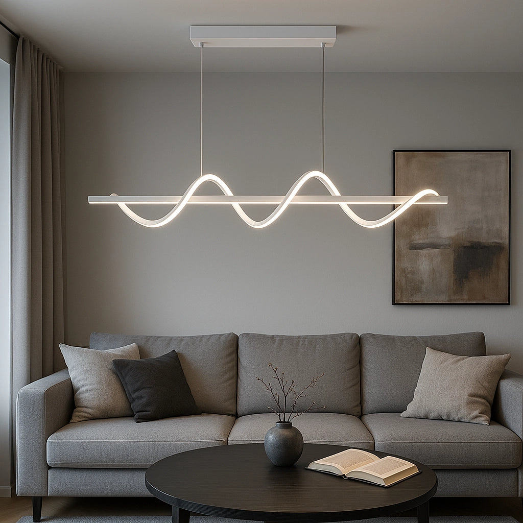 Lampadario LED a Sospensione Moderno 36W con Luce selezionabile 3000K 4000K 6500K – 2280 Lumen – Design Ondulato in Alluminio Bianco – Illuminazione Interni Sala Cucina Soggiorno