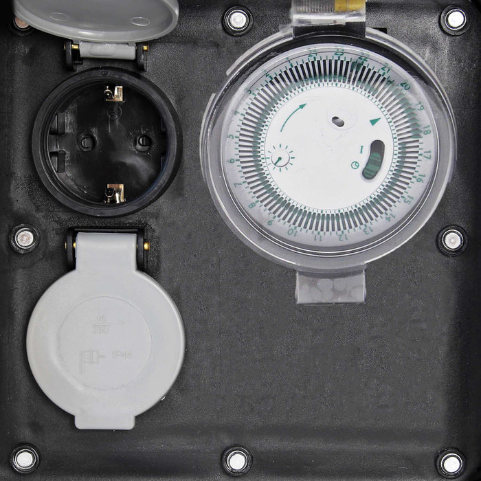 Presa multipla con timer, effetto pietra, Multipresa per esterno con 2 prese, protezione IP44