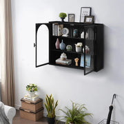 Pensile con 2 Ante in Vetro e 3 Ripiani Rimovibili; Motivo Intrecciato; Stile Moderno; in Metallo; 60×23×70 cm; Nero