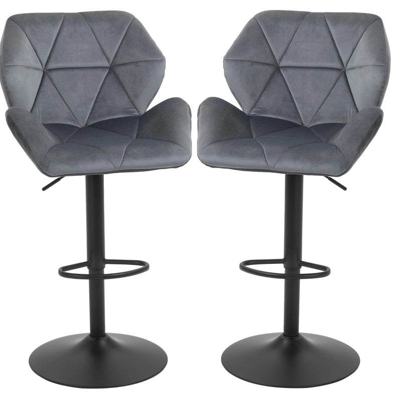 Set di 2 sgabelli da bar 57x58x97-117 cm regolabili; con base in metallo; poliestere grigio