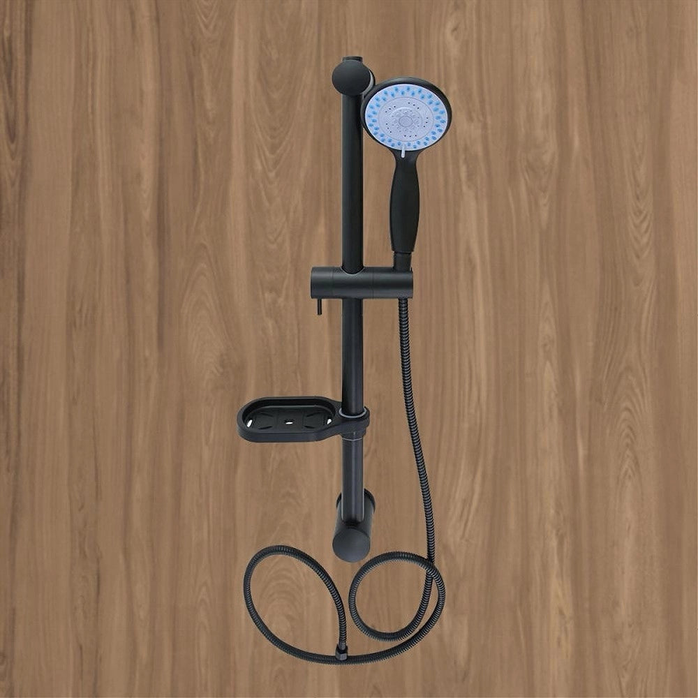 Trade Shop - Saliscendi Colonna Doccia Nero Soffione Multigetto Mensola Porta Sapone Bagno 87494 -