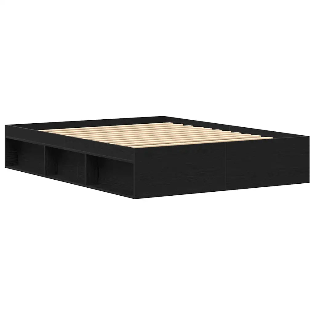 Letto matrimoniale | Letto per adulti | Giroletto senza Materasso Rovere Nero 160x200 cm Truciolato