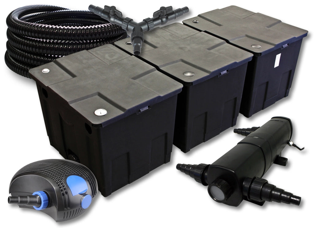 Set filtro per laghetto da 90000l Chiarificatore 24W Pompa ECO 100W Tubo 25m
