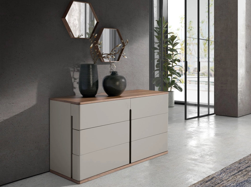Cassettiera in legno grigio e noce