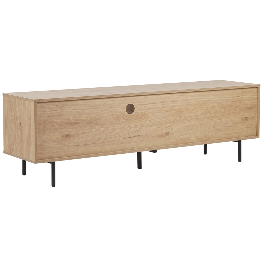 Mobile TV in legno chiaro con bianco per TV fino a 75ʺ in legno pregiato con cassetti e ripiani Gestione dei cavi