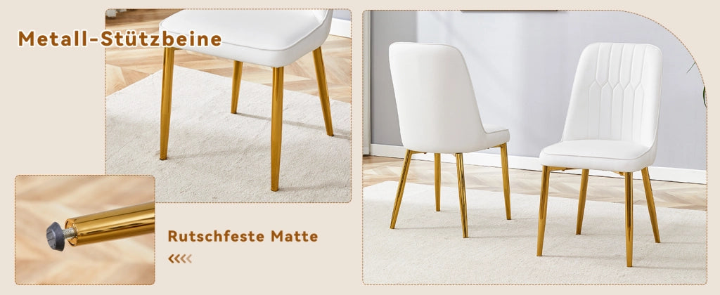 Sedie da Pranzo in Ecopelle Bianca ¨C MINIMAL ¨C Set 2 Pezzi, Gambe in Metallo, Design Moderno