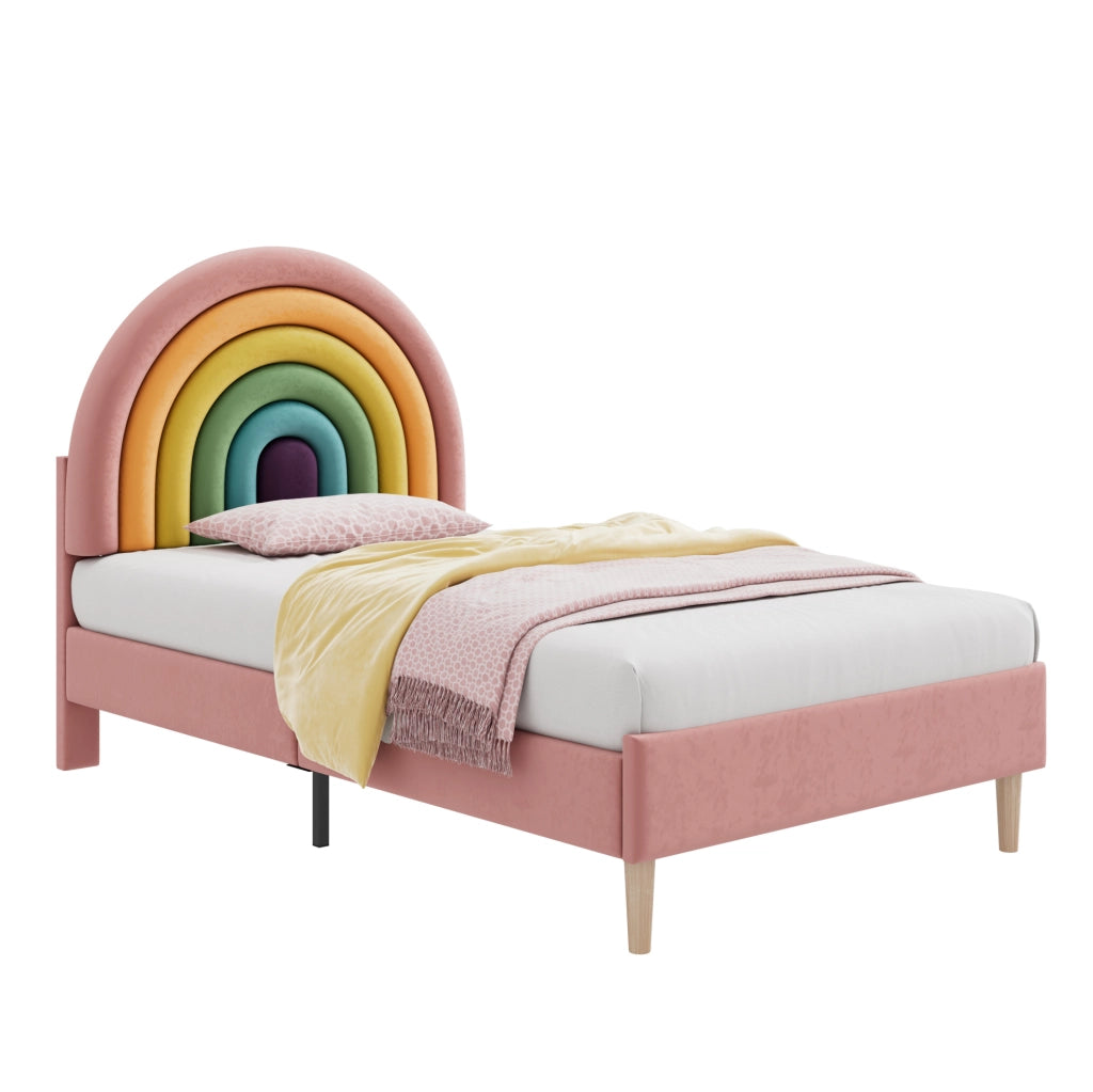 Letto imbottito 90x200 cm; testiera regolabile; velluto rosa (Senza materasso)
