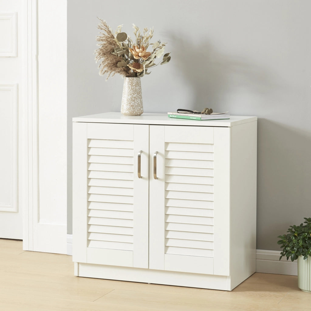 Armadio Scarpiera Løten con Ante a Persiana 62 x 63 x 36 cm Bianco [en.casa]