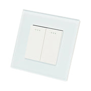 Interruttore doppio, bianco, da incasso, 220V, 16AX, spia luminosa, cornice in vetro 86x86x34mm