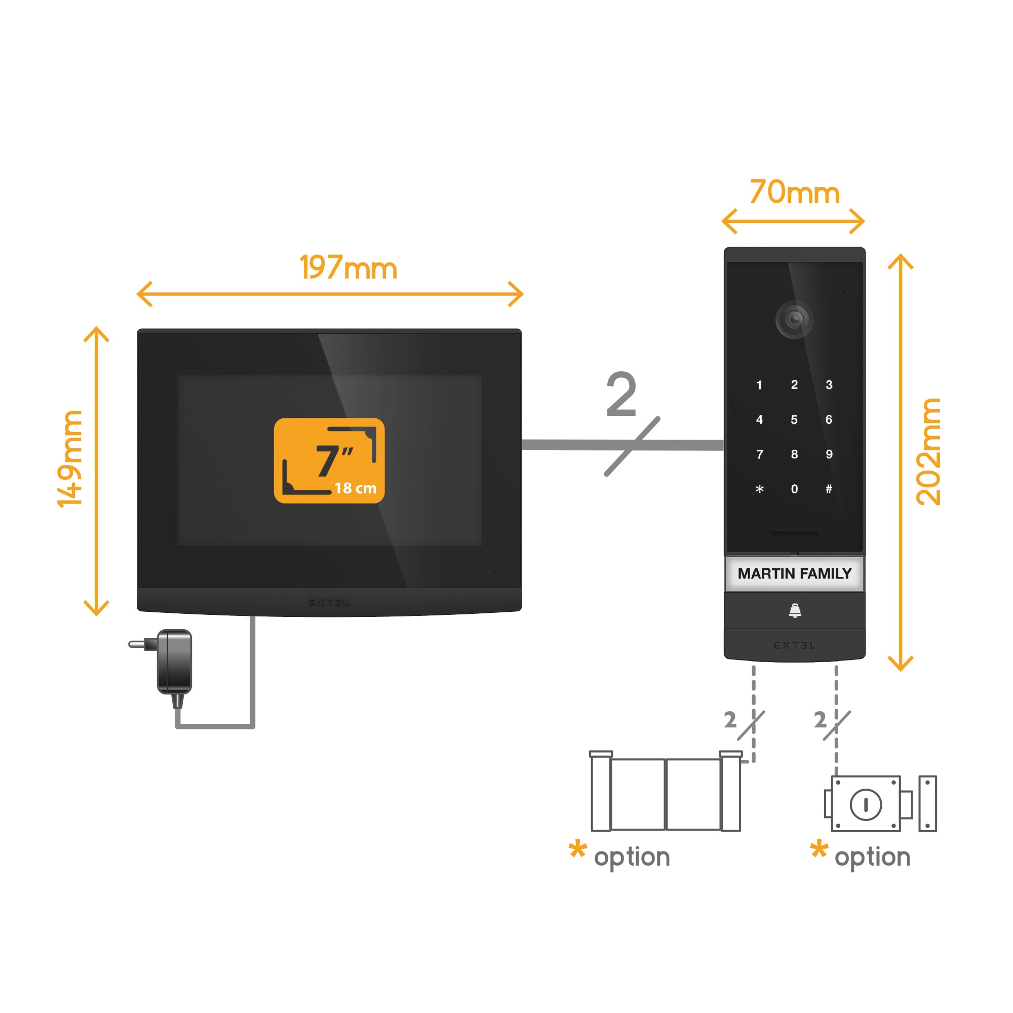 Videocitofono a 2 fili WiFi , schermo touch 7'' a colori con tastiera esterna a codice - Extel Open 3K 720330