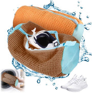 Zak per lavatrice con chiusura a cerniera, disponibile in diverse colorazioni, adatto per scarpe da ginnastica e da tennis, combinazione colore cioccolato e arancione