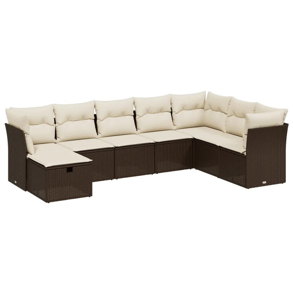 Set Divani da Giardino 8 pz con Cuscini Marrone in Polyrattan