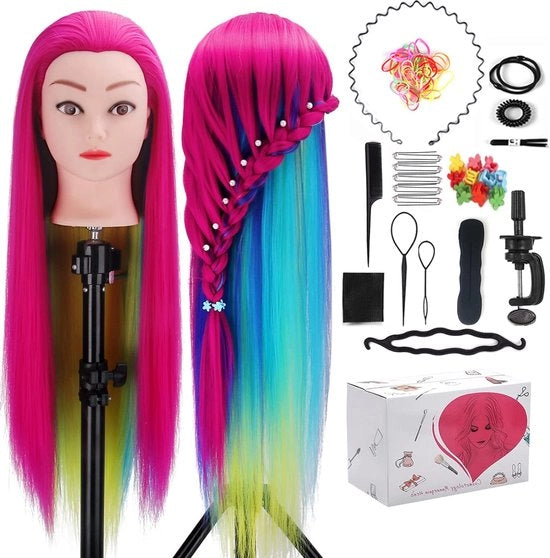 Manichino capelli, 26"-28" Manichino capelli colorato per la styling dei capelli, 100% fibre sintetiche con chiusura a molla & kit di velluto