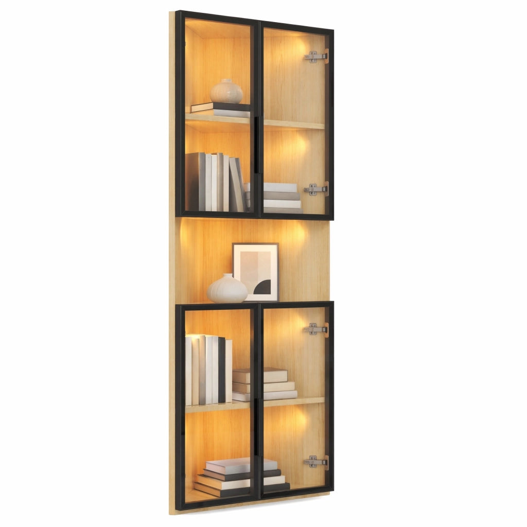 Vetrina angolare con LED 62 x 32 x 160 cm in MDF effetto rovere e vetro temperato