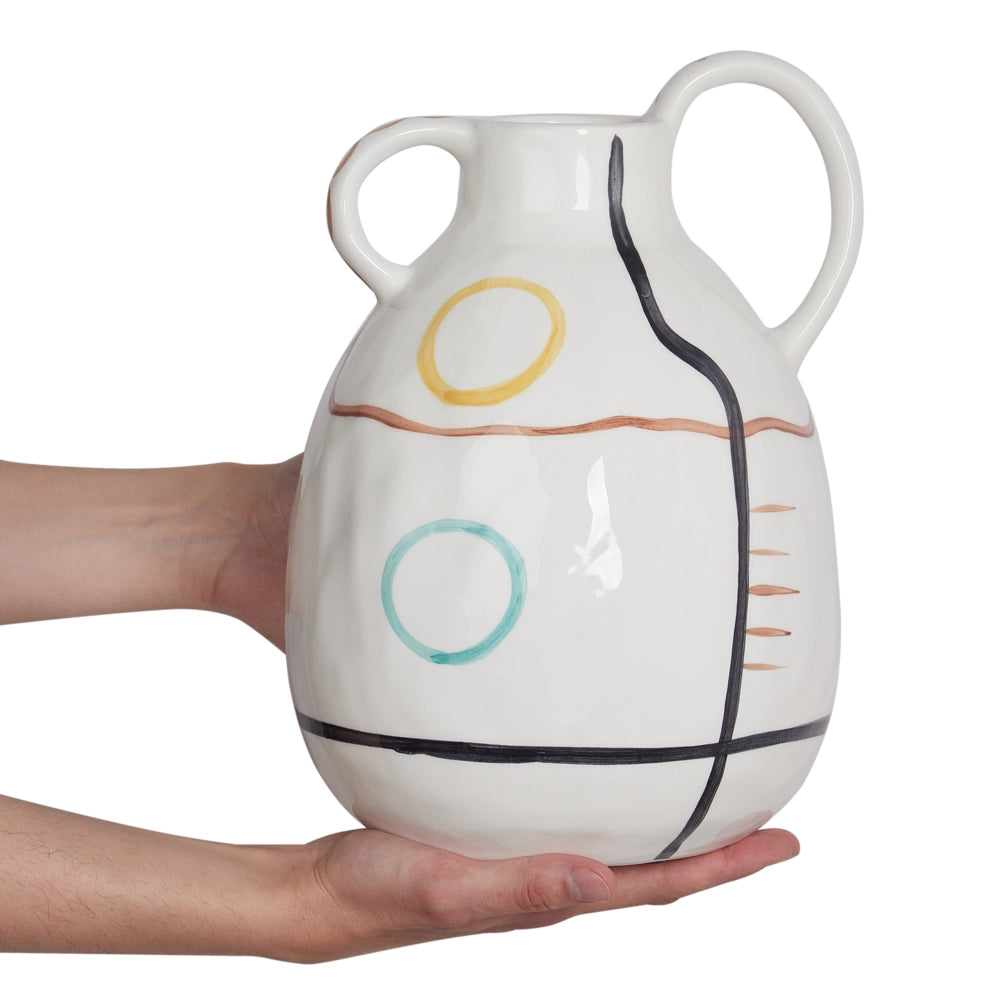 Vaso da fiori in gres bianco per la decorazione di interni con manico Design moderno impermeabile