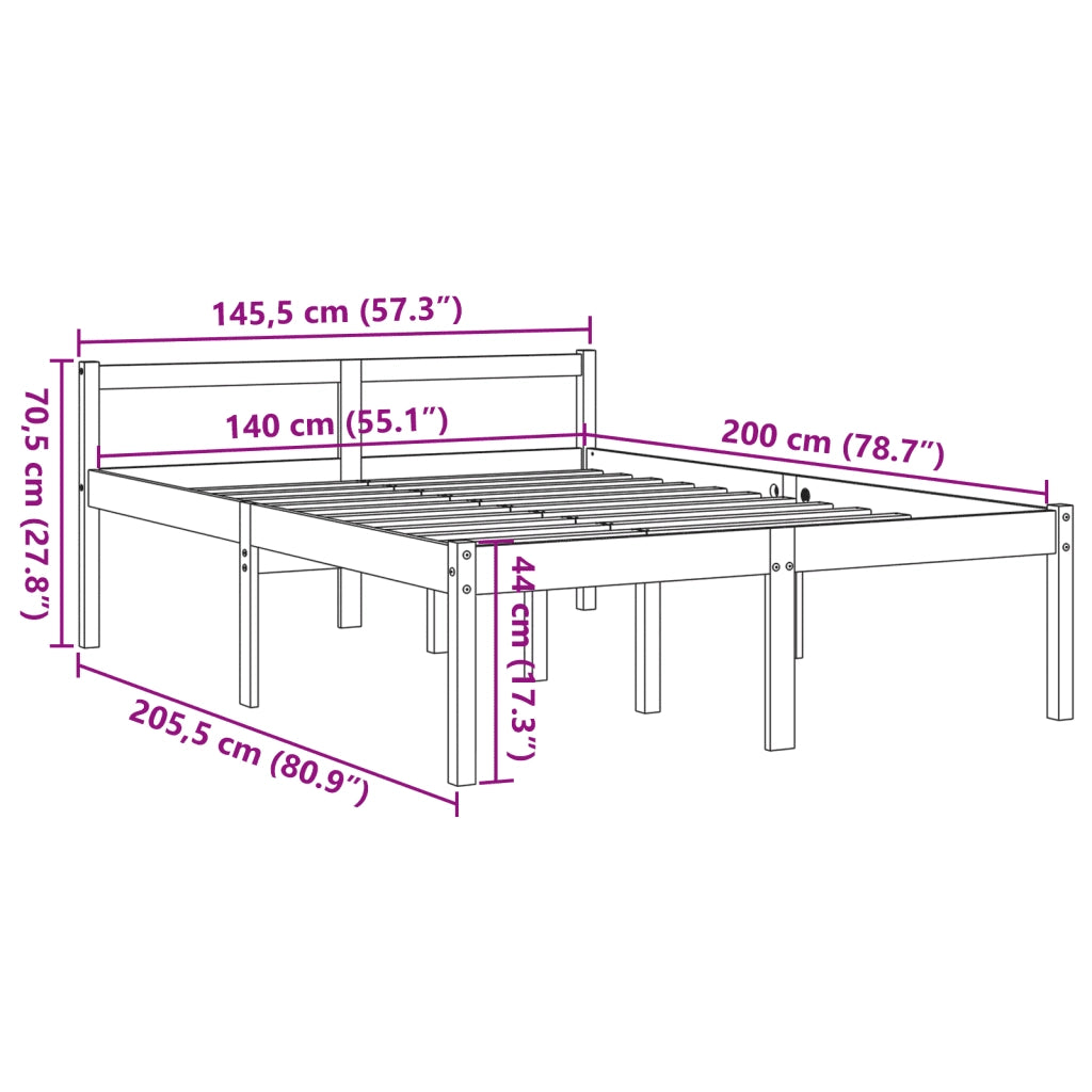 Letto per Anziani Marrone Cera 140x200cm Legno Massello di Pino 844158
