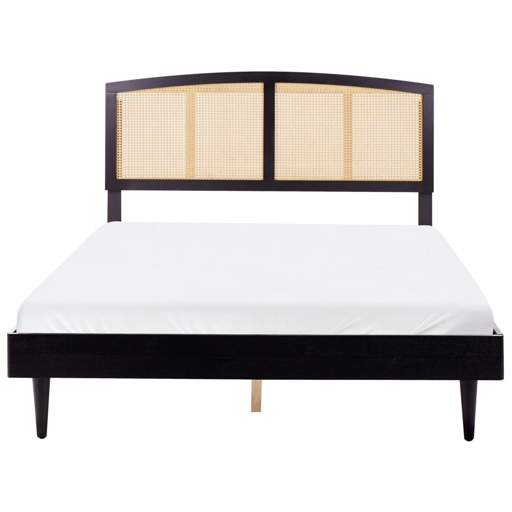 Letto matrimoniale con testata con base a doghe in legno di gomma nero 160 x 200 cm stile moderno minimalista