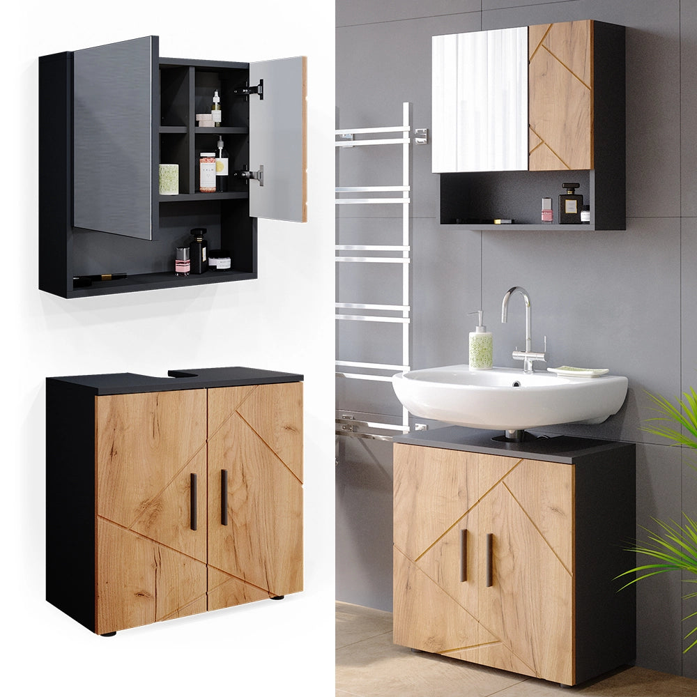 Vicco Set mobili bagno Quercia dorata/antracite 2 parti, mobile base 60 cm