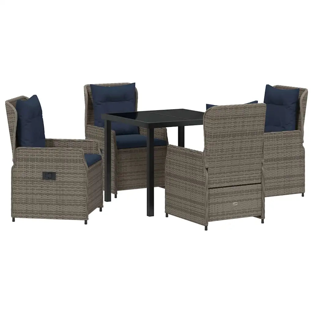 Set da Pranzo per Giardino 5 pcs Grigio Poly Rattan