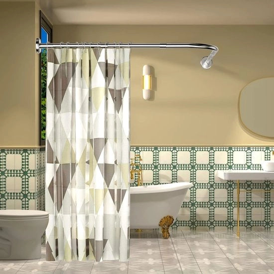 Stang per doccia a forma L 70-100 x 90-120 cm - espandibile in acciaio inossidabile con 24 anelli