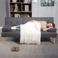 Divano Letto 3 Posti Reclinabile con 2 Braccioli Staccabili, in Tessuto Effetto Lino e Legno di Pioppo, 181x77x78 cm