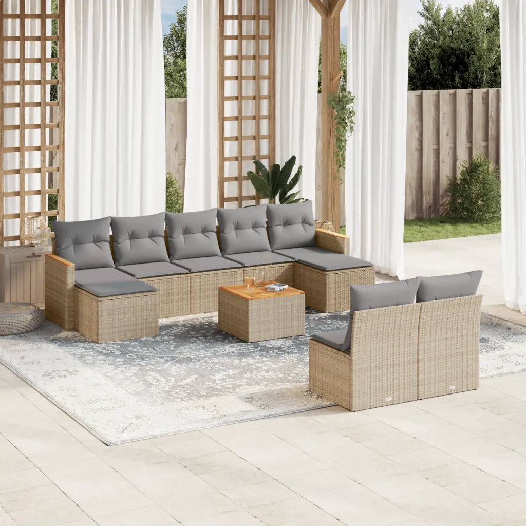 Set Divano da Giardino 10 pz con Cuscini Beige Misto Polyrattancod mxl 90886
