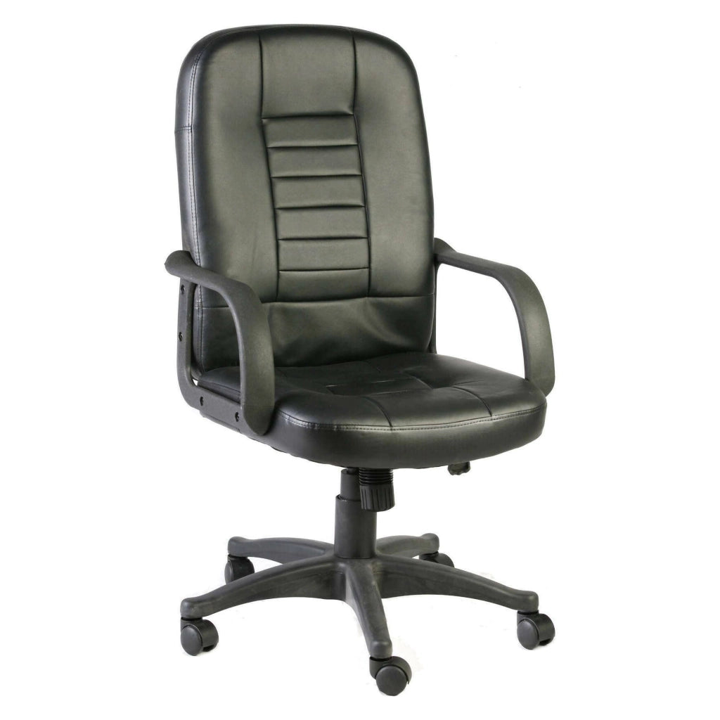Sedia da ufficio Ogni, Poltrona direzionale con braccioli, Sedia ergonomica da ufficio, Nero, 56x59h104/114 cm