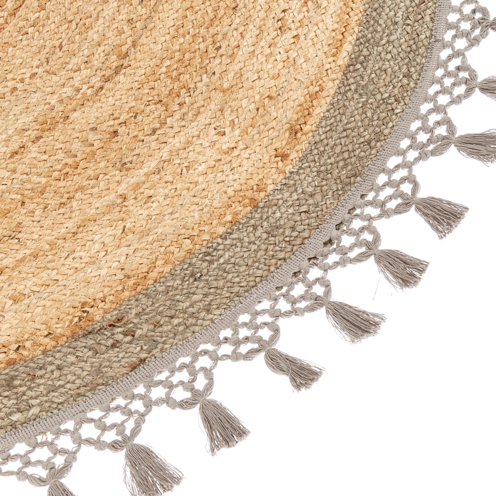 Tappeto Beige e Grigio Rotondo 140 cm Boho Rustico Spirale Intrecciato Fatto a mano Juta Naturale Camera da letto Soggiorno