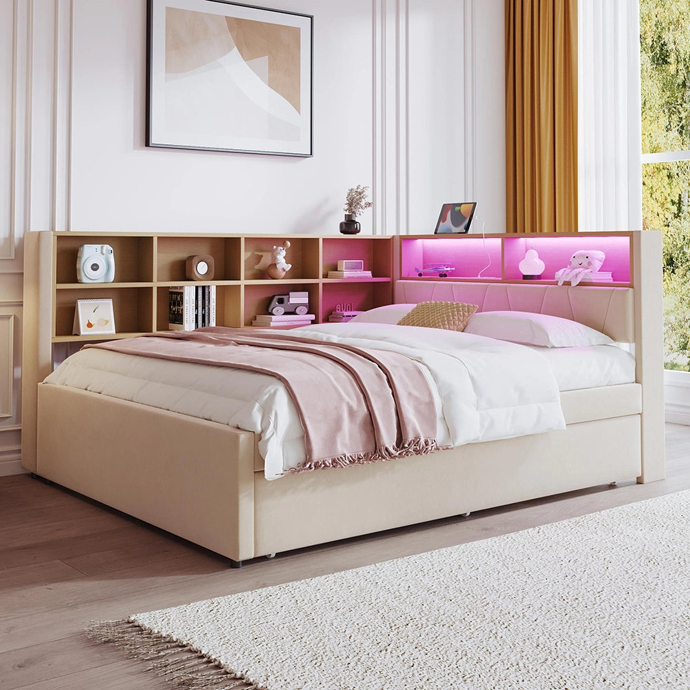 Divano letto - Xylo - 140x200 cm letto nascosto USB beige