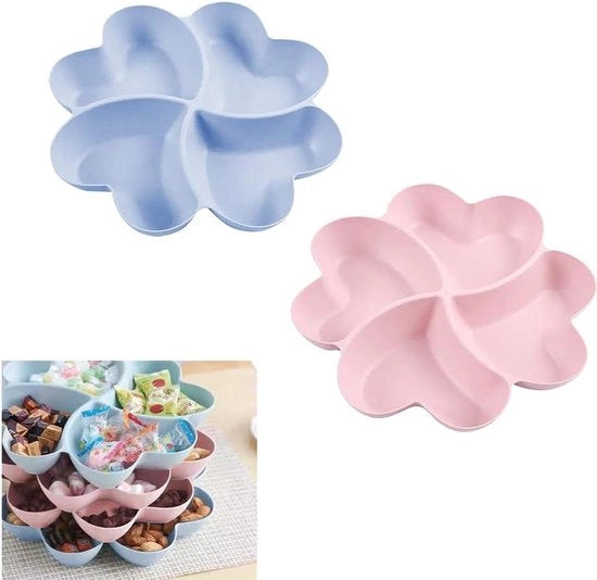 Snack schaal a forma di cuore con contenitori - Set da 2 - Riciclabile - Rosa e azzurro chiaro - Per noci e dessert.