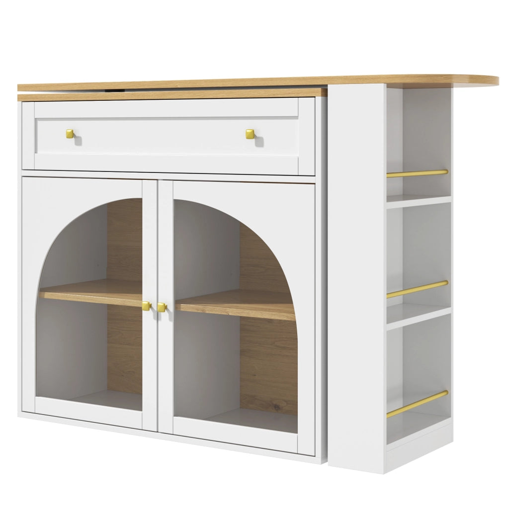 Tavolo bar estensibile 138-204x39x104 cm con ripiano laterale a tre livelli in MDF bianco