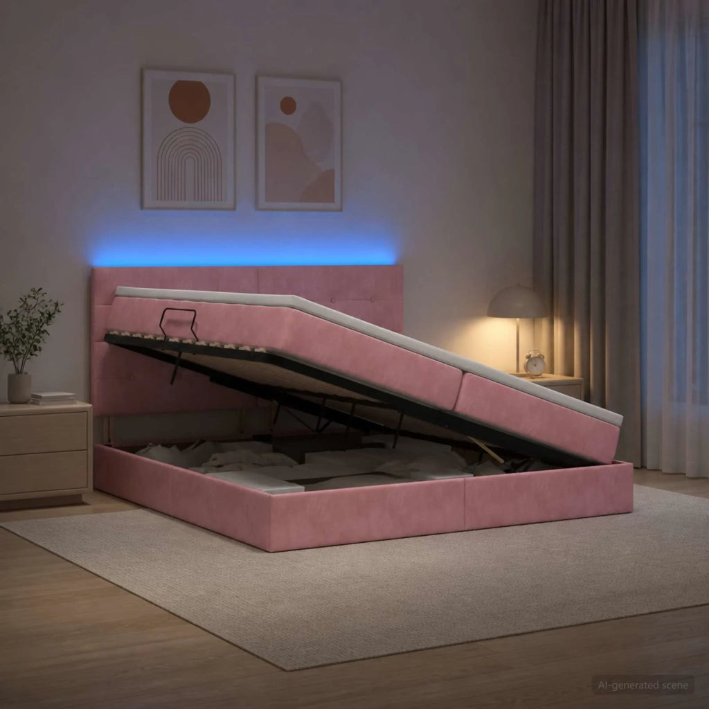 Letto con contenitore LED e materasso Rosa 200 x 200 cm Velluto 3460157