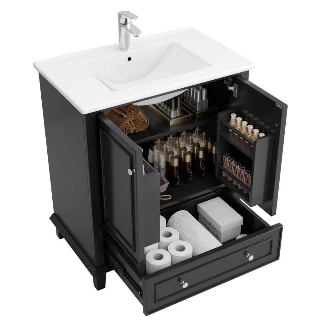 Mobile sottolavabo con lavabo in ceramica e 2 ante 1 cassetto ripiano regolabile per bagno in MDF laccato moderno