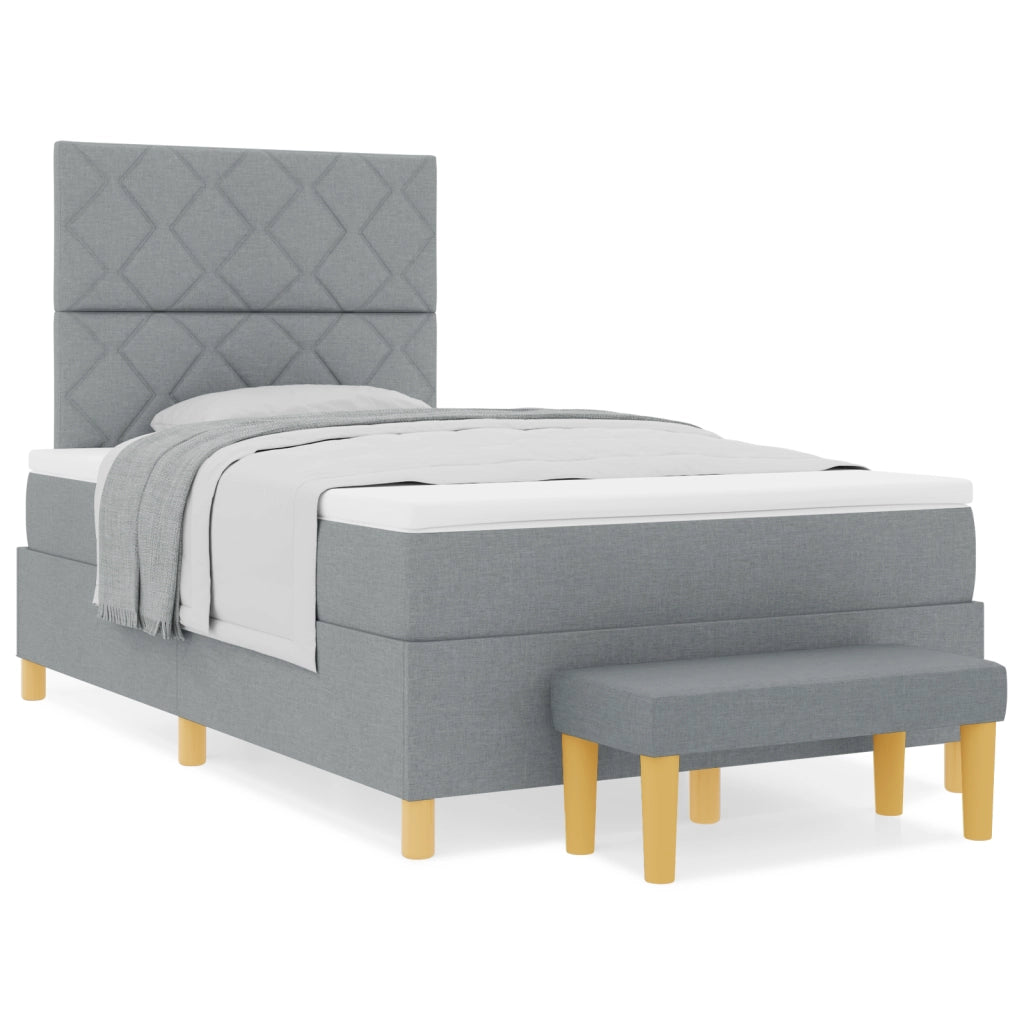 Letto con Box Spring e Materasso + Panca Grigio Chiaro 120x190 cm Tessuto