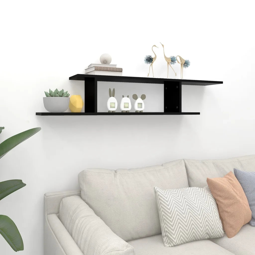 Scaffale TV a Parete Nero 125x18x23 cm Legno Multistrato 806990