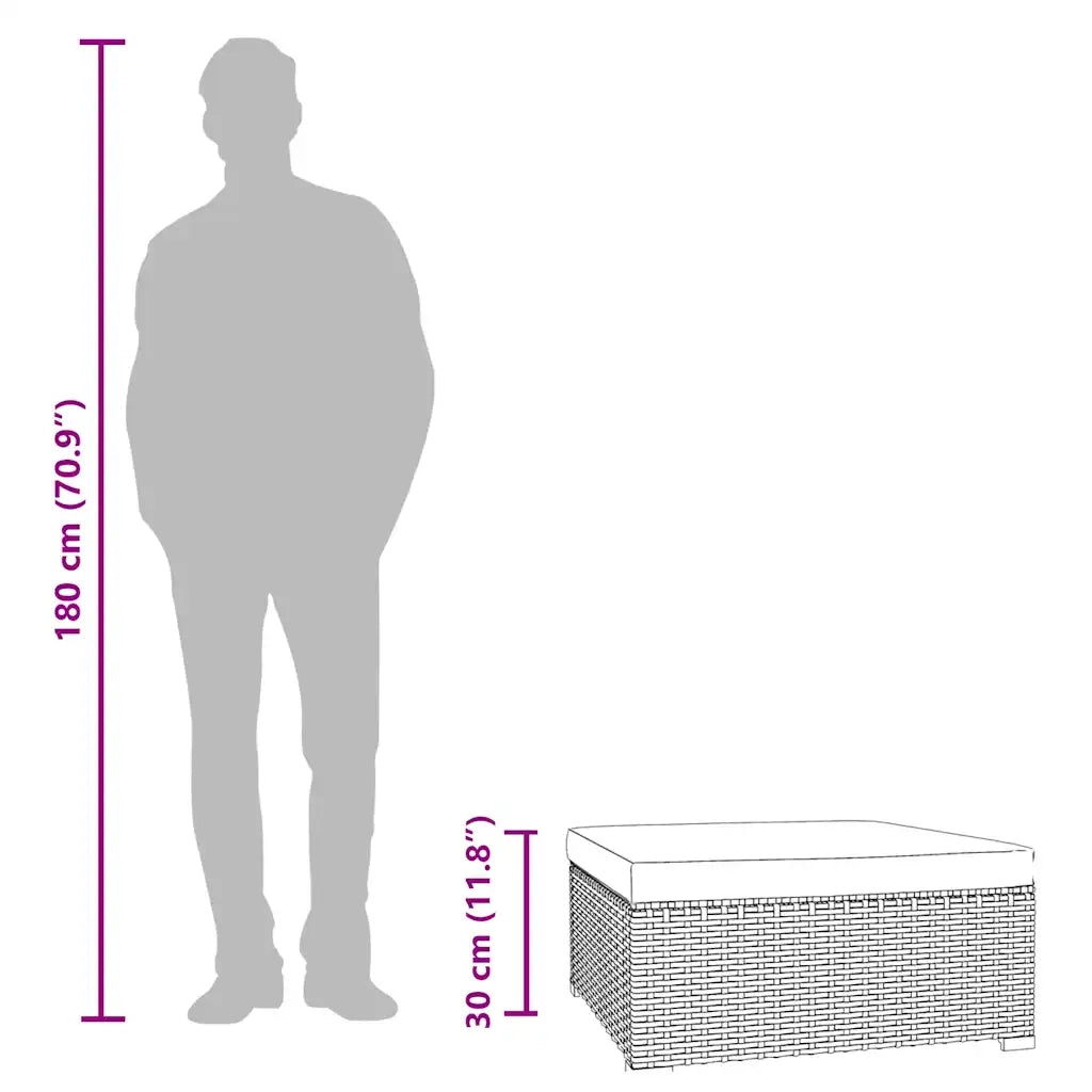 Poggiapiedi da Giardino Cuscino Marrone 70x70x30 cm Polyrattan 317503