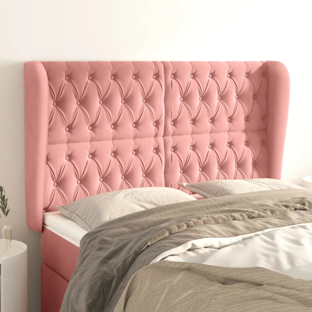 Testiera ad Orecchio Rosa 163x23x118/128 cm in Velluto