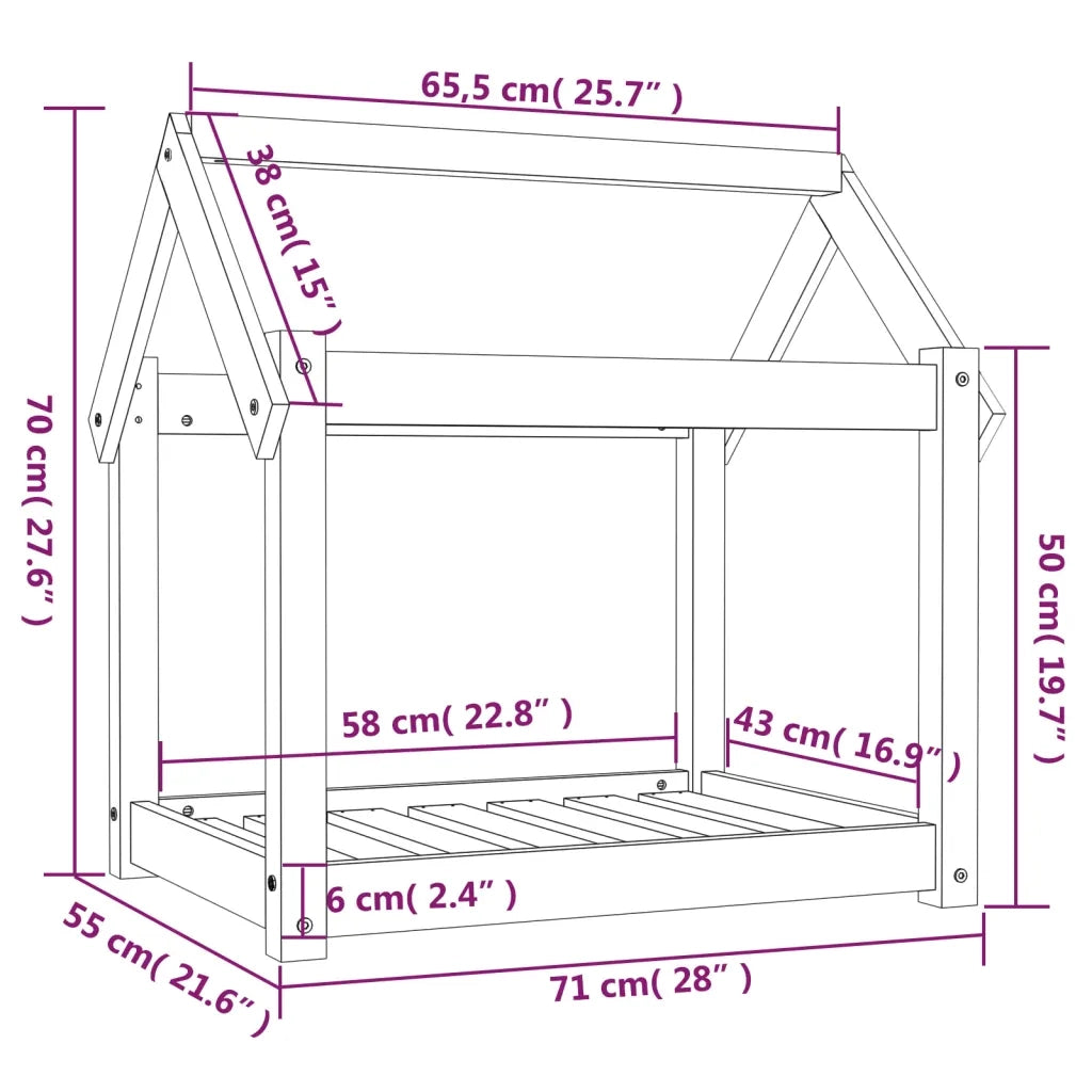 Cuccia per Cani Grigia 71x55x70 cm in Legno Massello di Pino 822204
