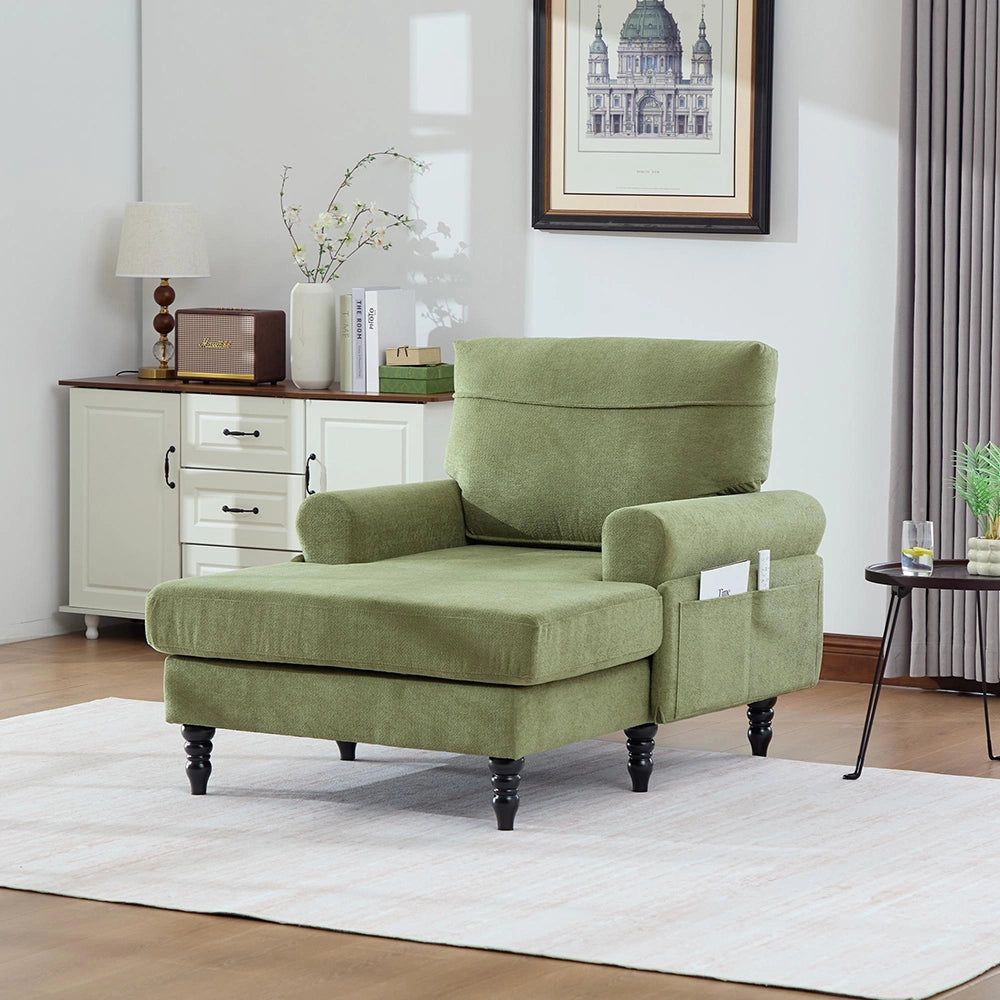 Chaise longue minimalista - Xylo - Tissuto chenille con tasche laterali
