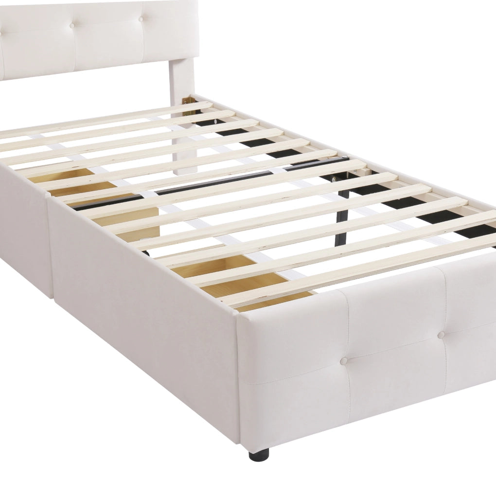 Letto imbottito 90x200 cm con cassetto; velluto beige (Senza materasso)