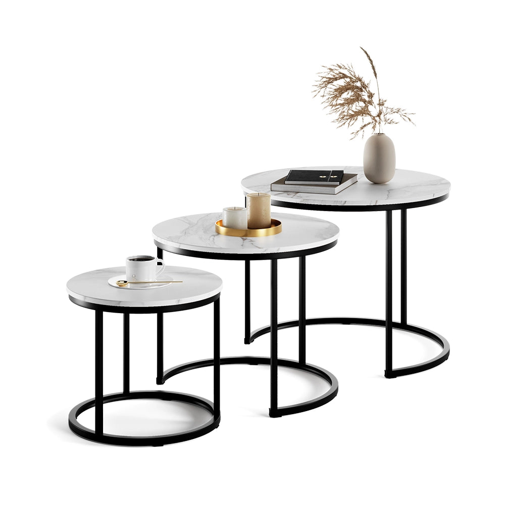 Vicco Tavolino da divano Bianco/nero 55 x 55 cm 3 parti