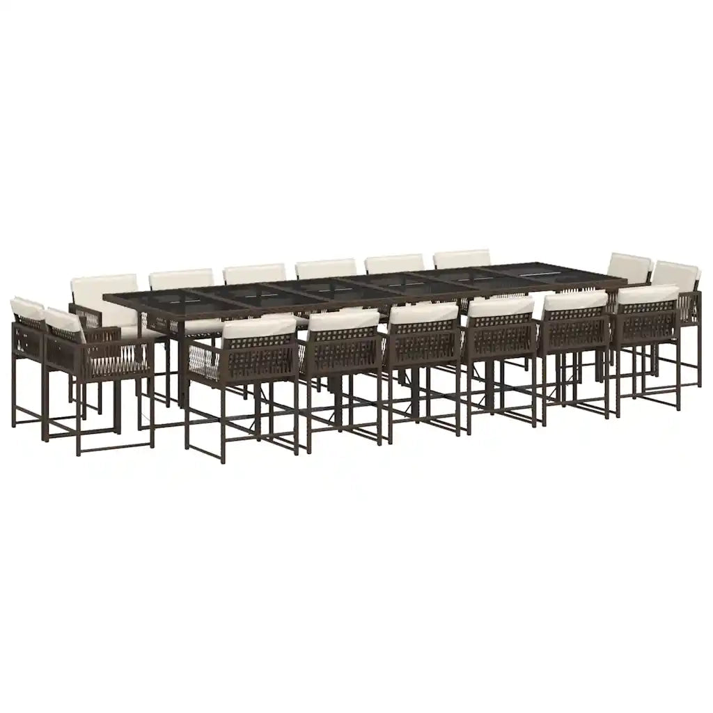 Set da Pranzo da Giardino 17 pz con Cuscini Marrone Polyrattan 3211605