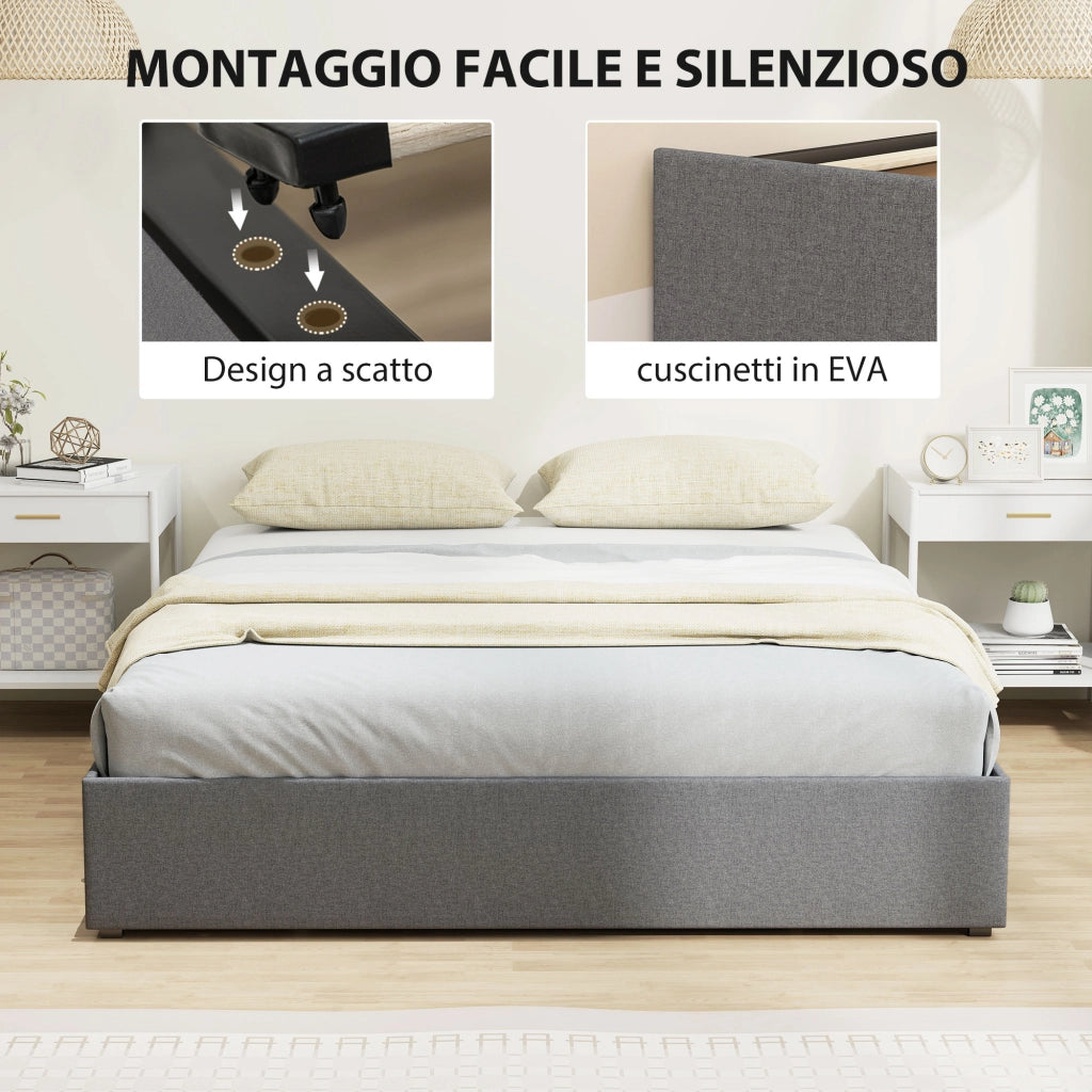 Struttura Letto Matrimoniale 165x193x30 cm a Doghe con 3 Cassetti in Legno Poliestere e Metallo Grigio