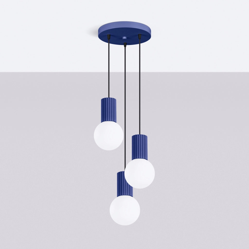 Lampadario moderno tondo 3 sfere vetro ultramarino G9