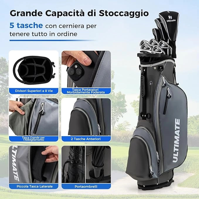 Set da Golf Completo con 9 Mazze, Sacca, Driver 460cc, Set Completo di Mazze da Golf per Uomo