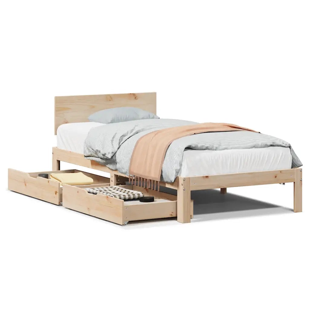 Giroletto con Cassetti-Struttura Letto con contenitore 90x200 cm in Legno Massello di Pino 739570