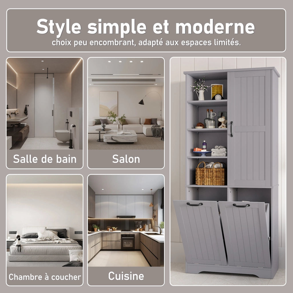 Armadietto da bagno con cesti portabiancheria e ripiani regolabili per bagno in MDF grigio 78 × 35 × 172 cm