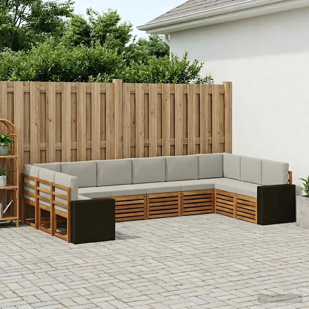 Set divano sezionale 10 pcs Naturale e Grigio Chiaro Poliestere 3384902